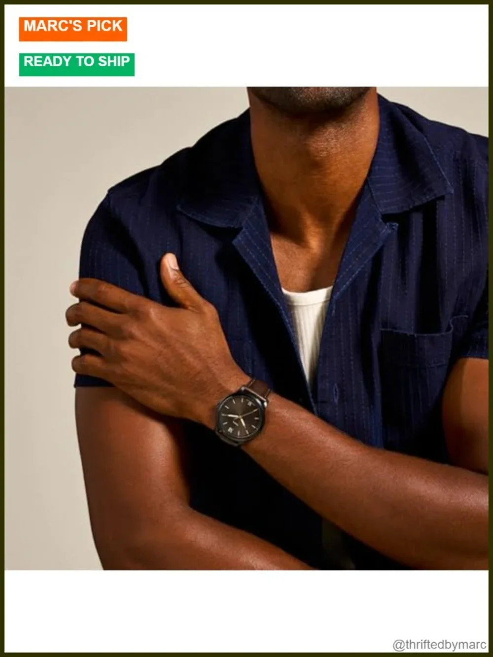 Men's Minimalist Quartz Stainless Steel Three-Hand Leather Strap Watch